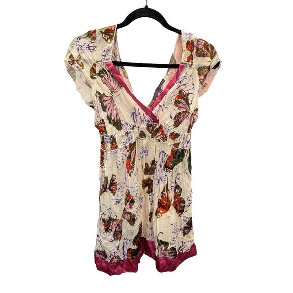 NWT Hale Bob Silk Butterfly Print Dress Pink Trim Size M Boho Resort Style - Picture 3 of 11